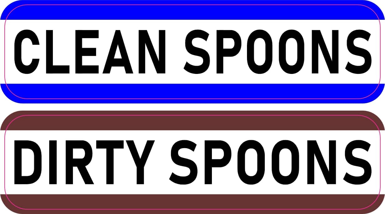 StickerTalk Clean Spoons Dirty Spoons Vinyl Sticker Sheet, 4 inches by 1 inch