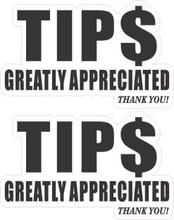 StickerTalk TIPS Greatly Appreciated White and Black Vinyl Sticker Sheet, 4 inches by 2.5 inches