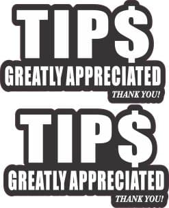 StickerTalk TIPS Greatly Appreciated White Text Vinyl Sticker Sheet, 4 inches by 2.5 inches