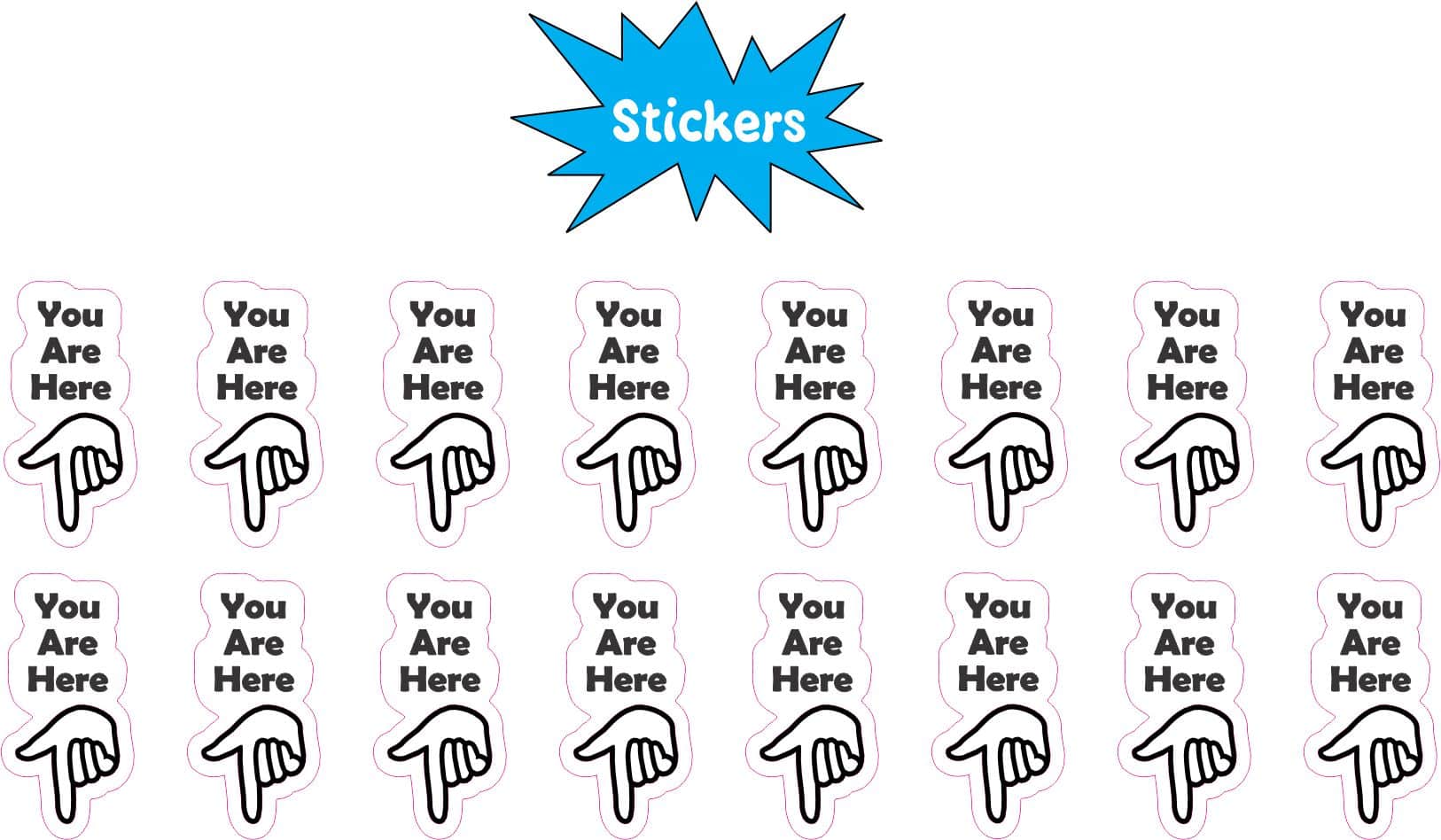 StickerTalk You Are Here Pointing Down Vinyl Sticker Sheet, 0.5 by 1 inch