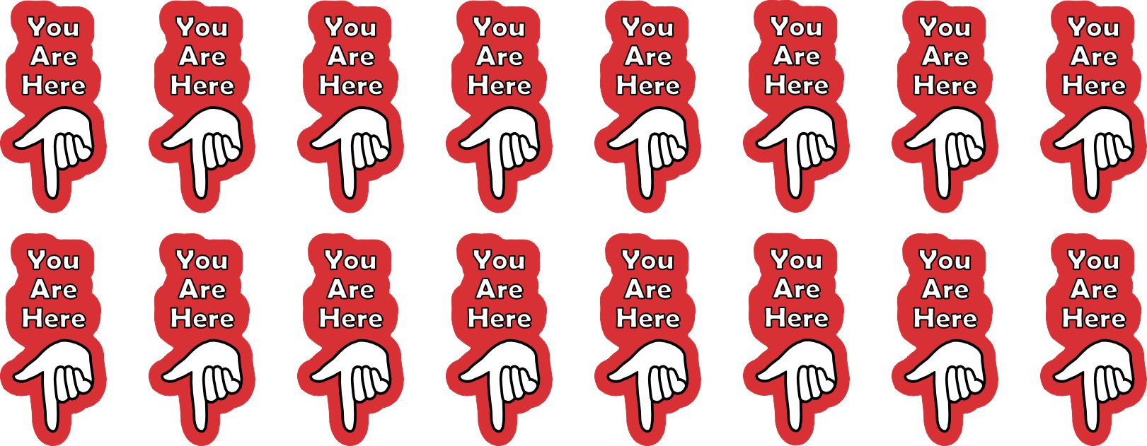 StickerTalk You Are Here Pointing Down Red Vinyl Sticker Sheet, 0.5 by 1 inch