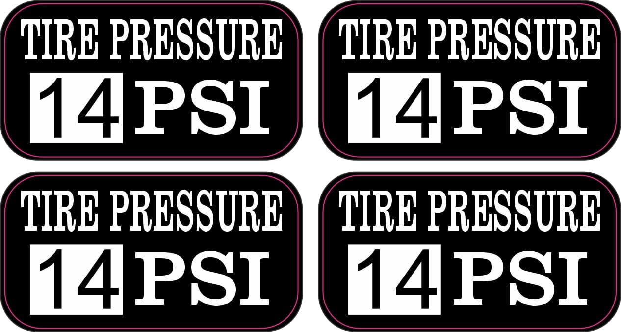 StickerTalk Tire Pressure 14 PSI Vinyl Sticker Sheet. 2 inches by 1 inch