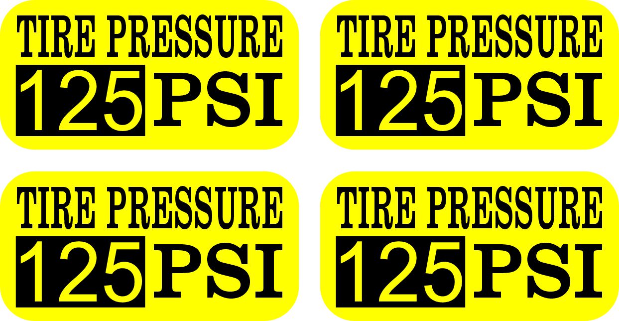 StickerTalk Tire Pressure 125 PSI Vinyl Sticker Sheet Yellow, 2 inches by 1 inch