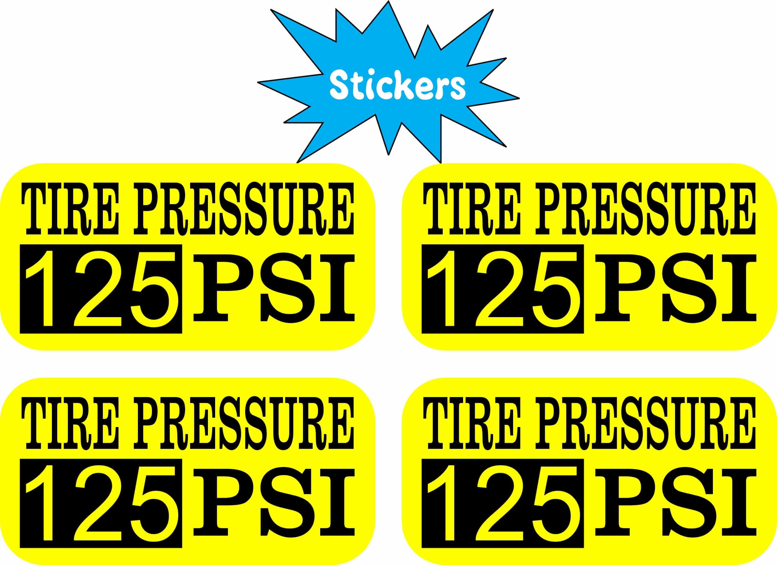 StickerTalk Tire Pressure 125 PSI Vinyl Sticker Sheet Yellow, 2 inches by 1 inch