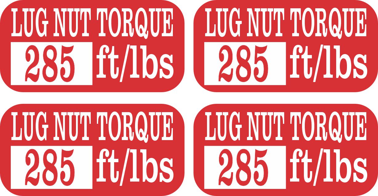 StickerTalk 285 Lug Nut Torque Red Vinyl Sticker Sheet, 2 inches by 1 inch