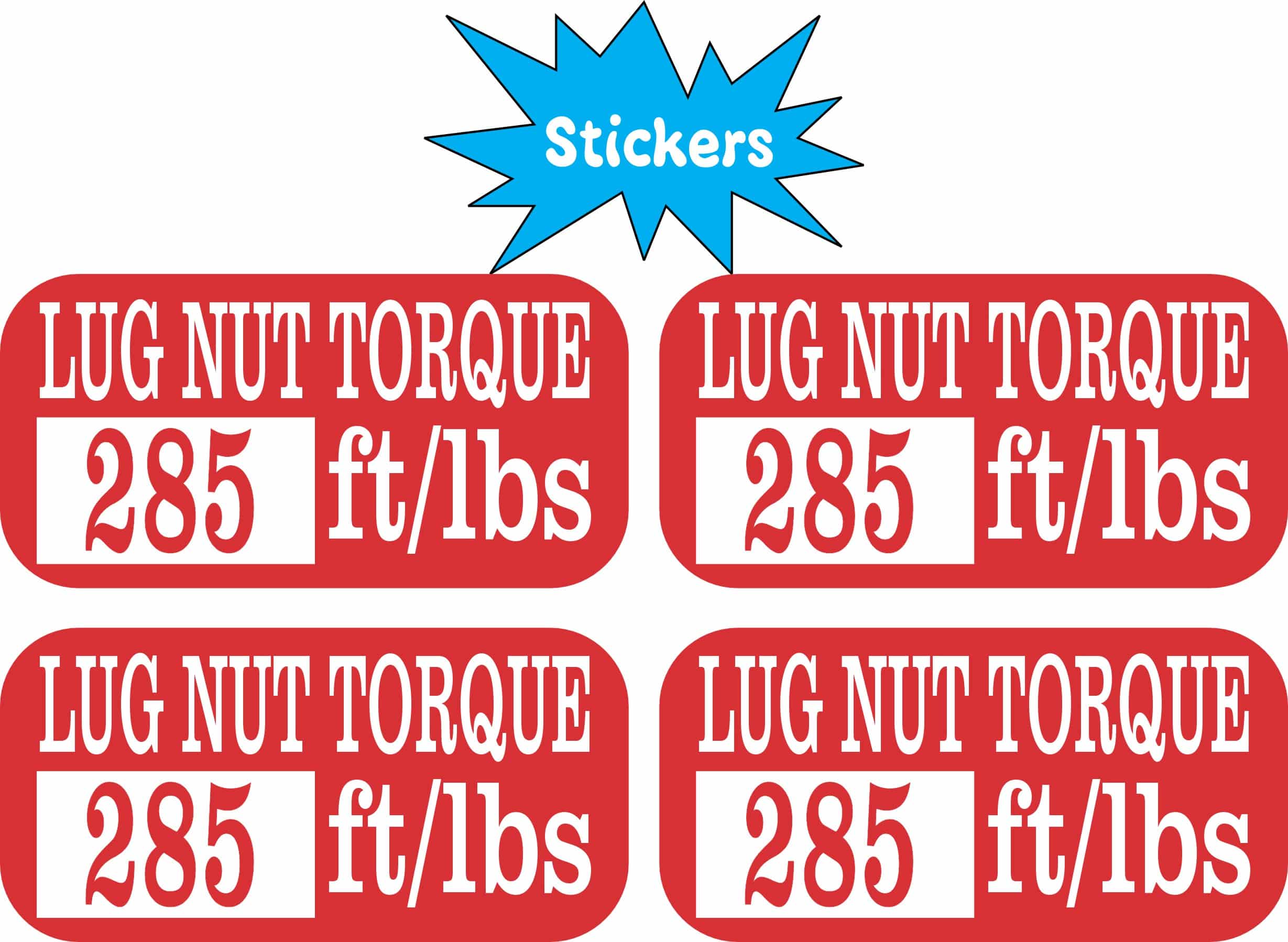 StickerTalk 285 Lug Nut Torque Red Vinyl Sticker Sheet, 2 inches by 1 inch