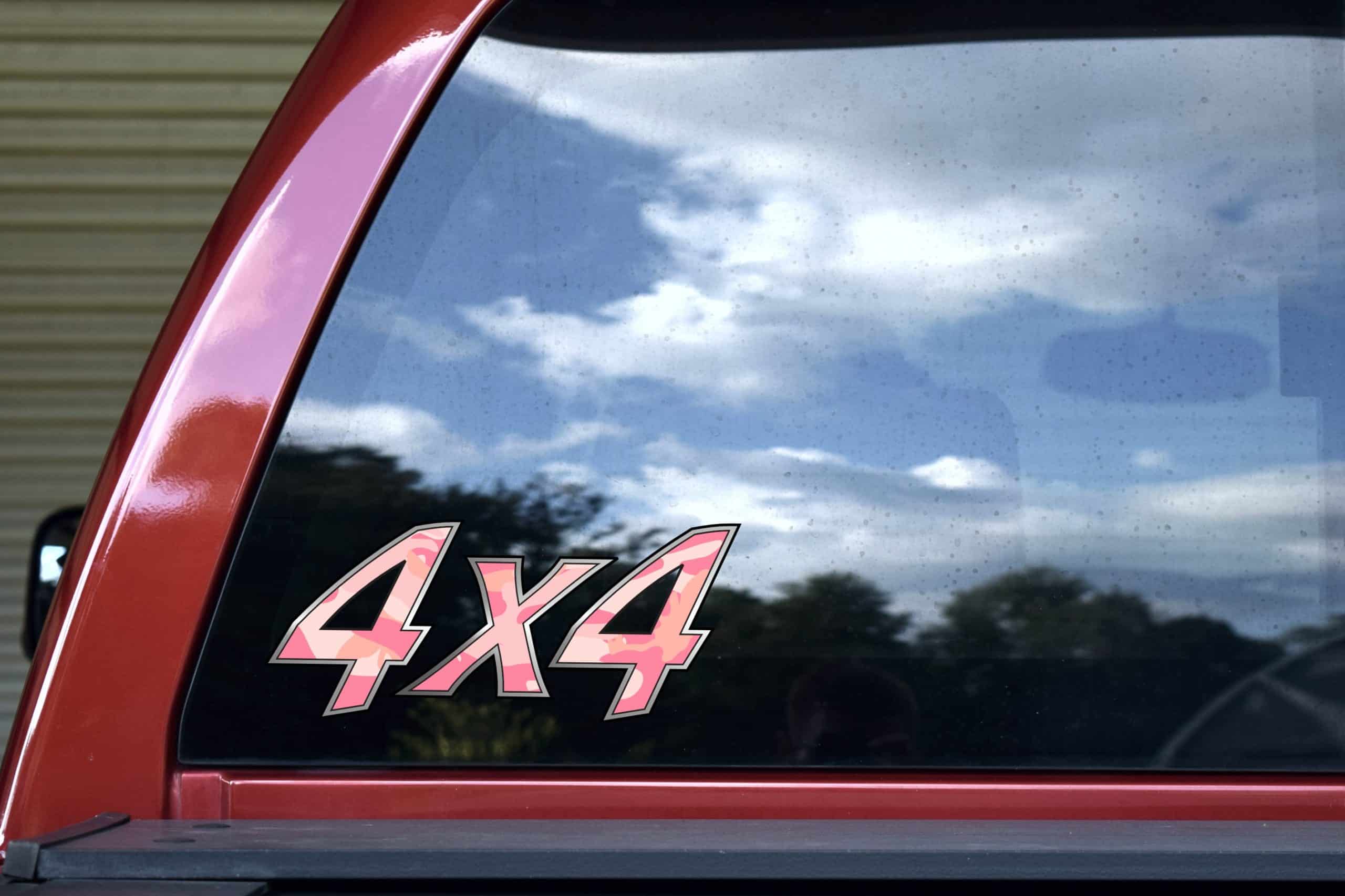 dimensional lettering, pink camouflage pattern, 4x4 text - vinyl removable sticker