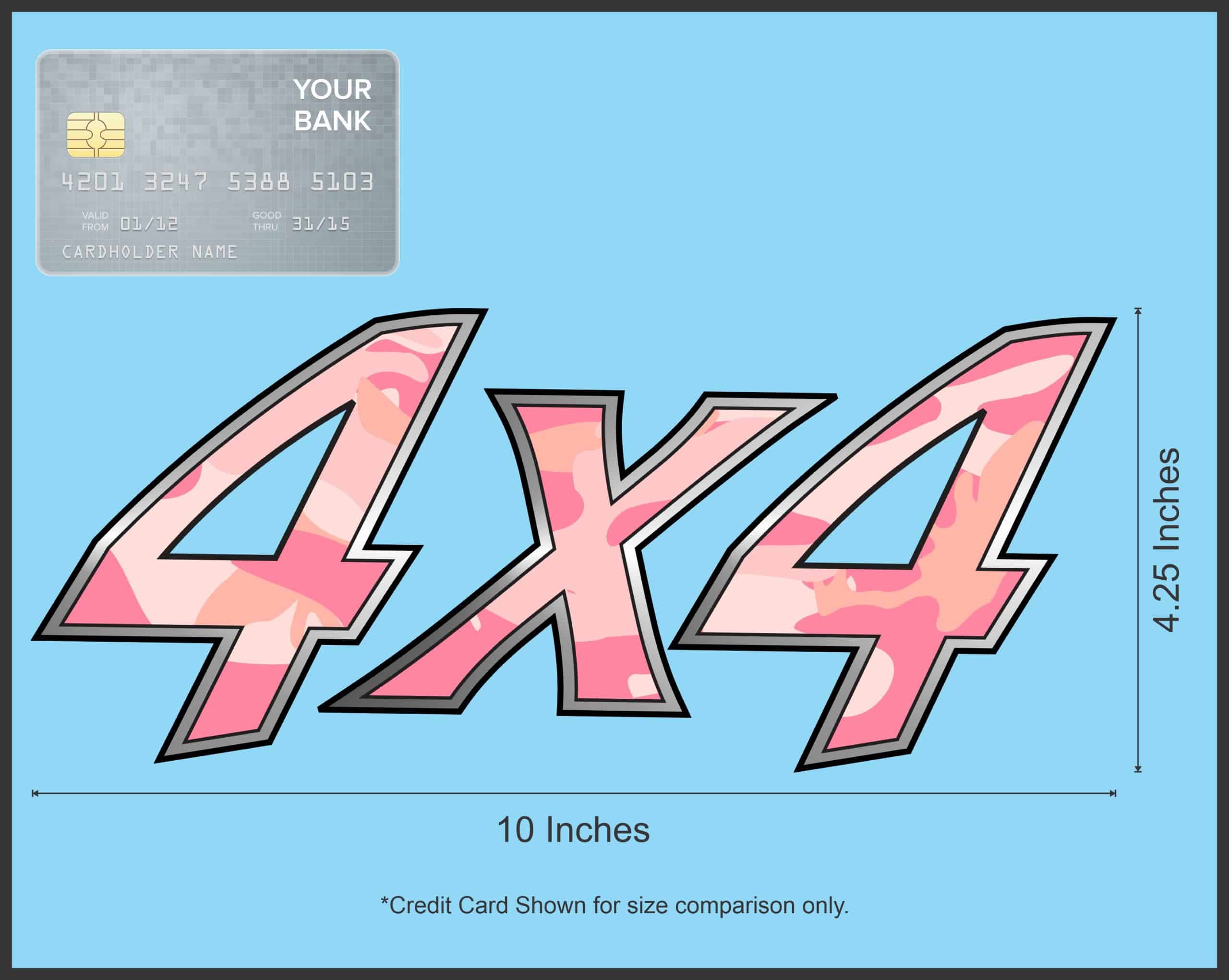 dimensional lettering, pink camouflage pattern, 4x4 text - vinyl removable sticker
