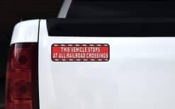 StickerTalk Vehicle Stops at All Railroad Crossings Red Vinyl Sticker, 10 inches by 3 inches