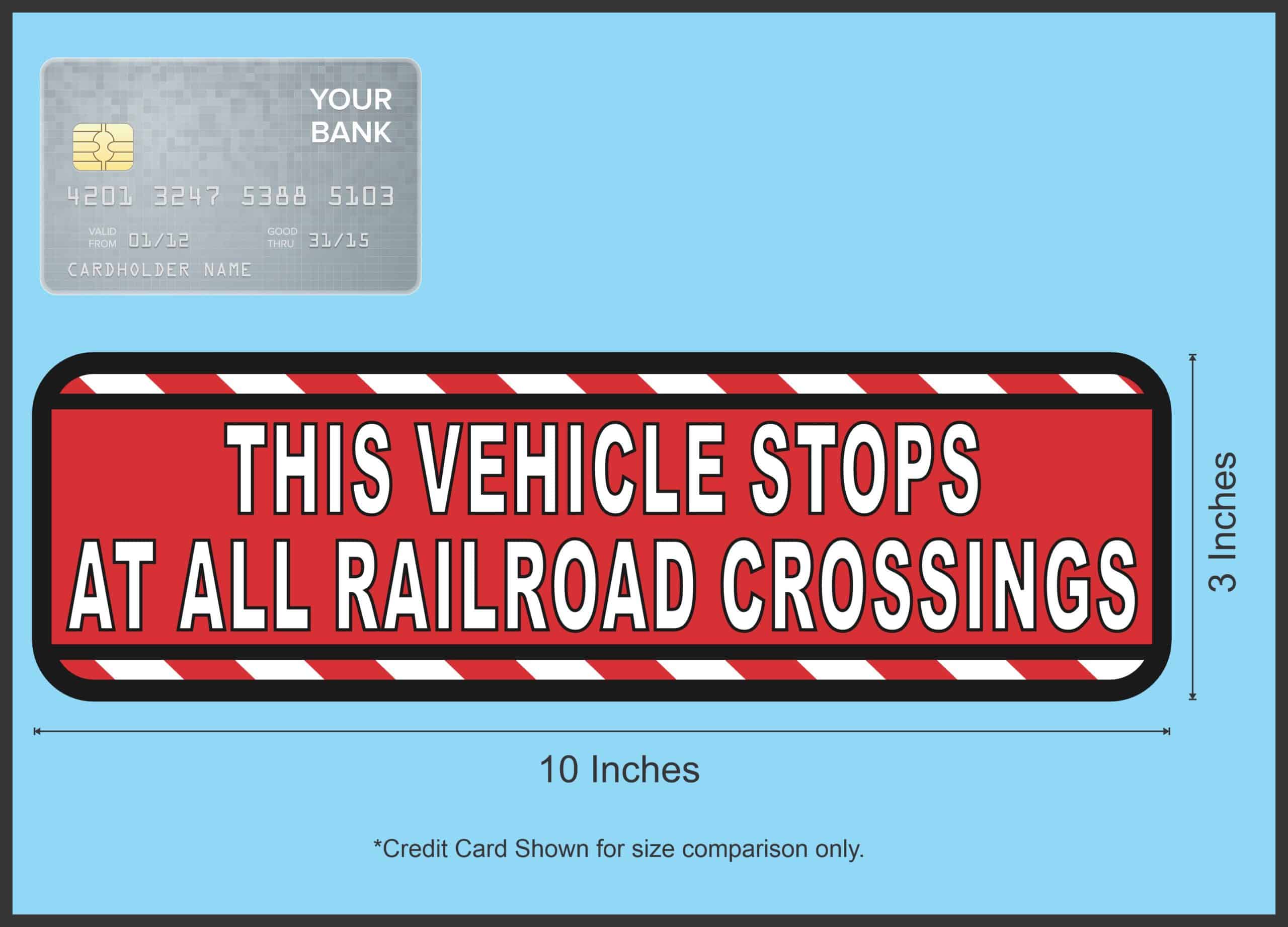 StickerTalk Vehicle Stops at All Railroad Crossings Red Vinyl Sticker, 10 inches by 3 inches