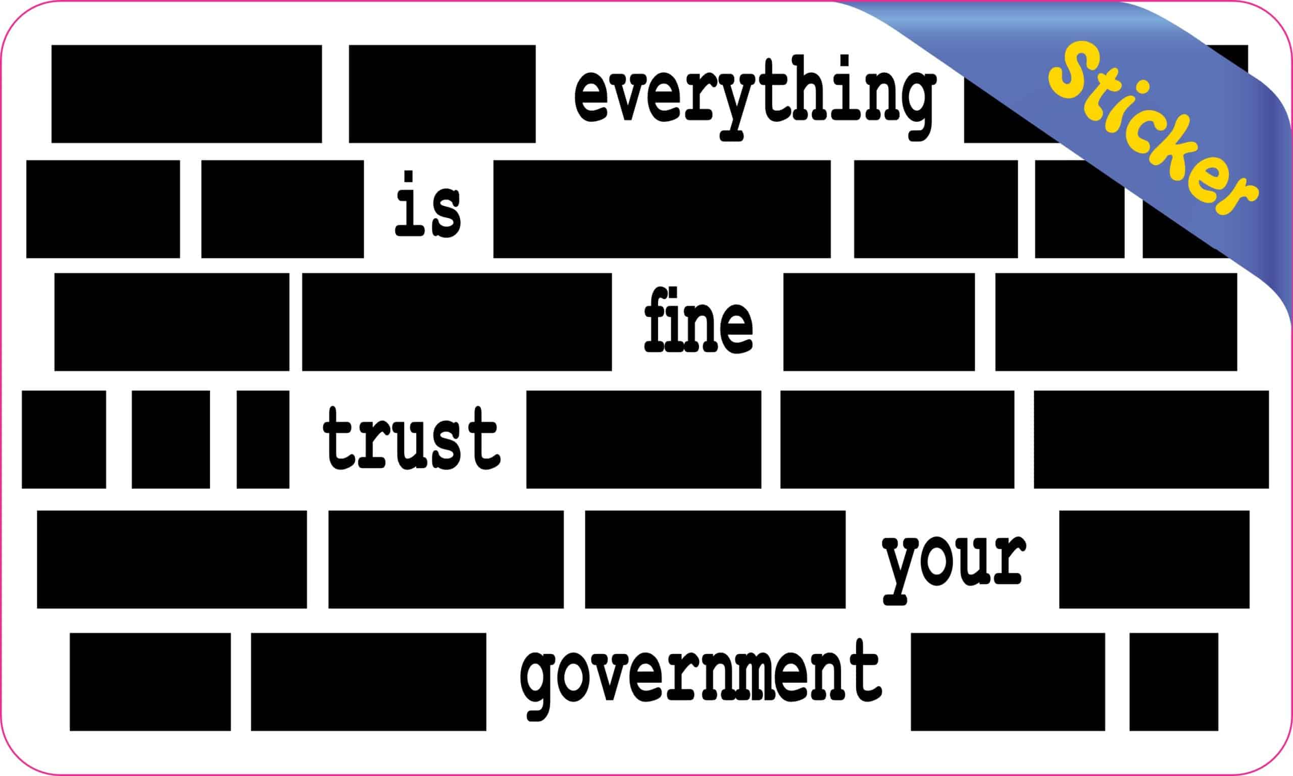 StickerTalk Everything is Fine Trust Your Government Redacted Vinyl Sticker, 5 inches by 3 inches