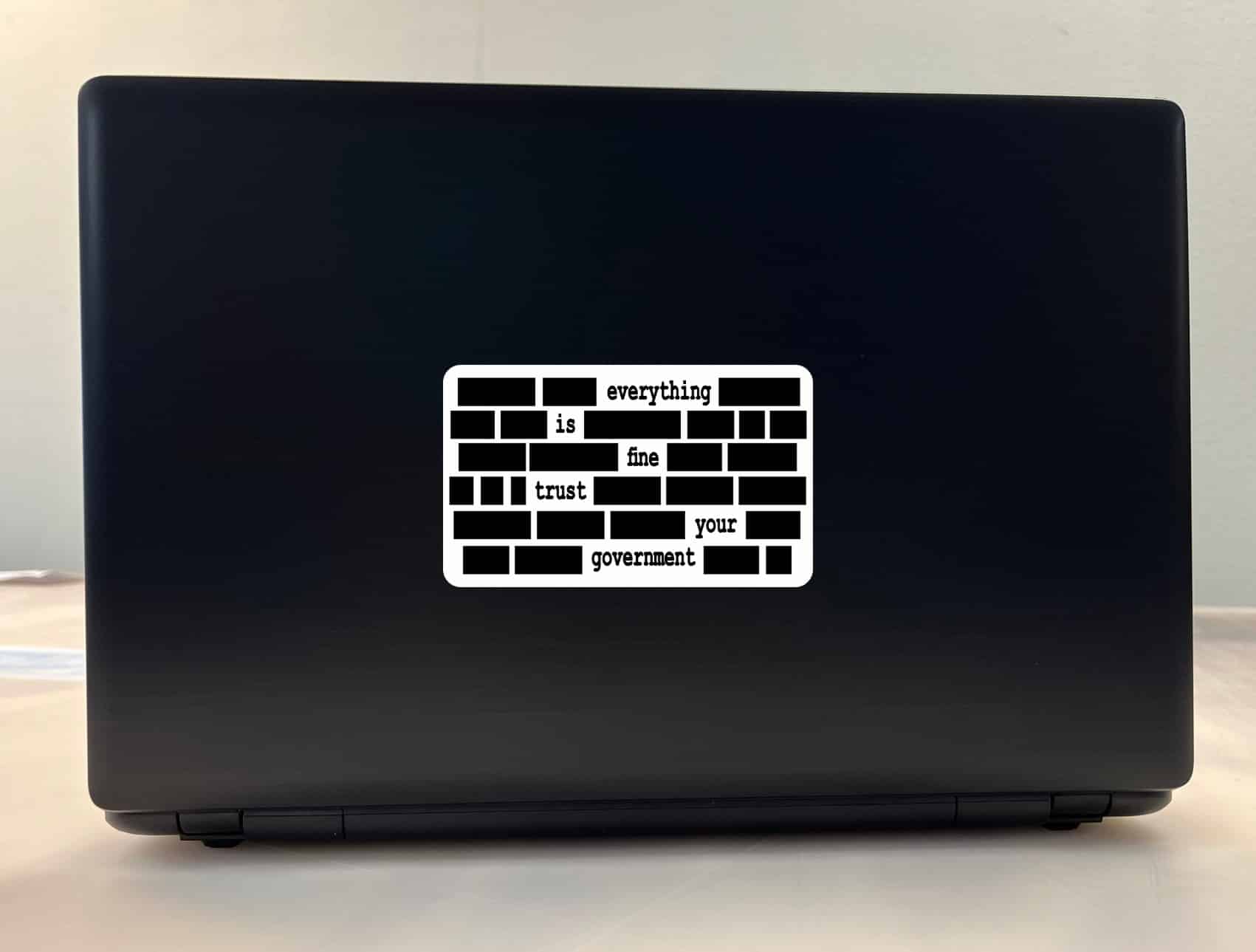 StickerTalk Everything is Fine Trust Your Government Redacted Vinyl Sticker, 5 inches by 3 inches
