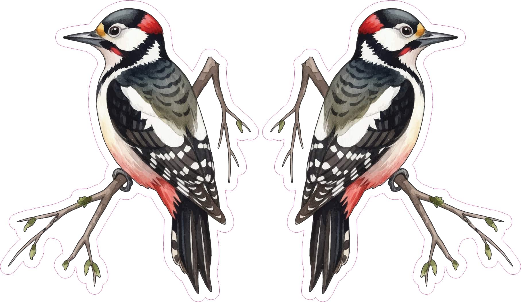 StickerTalk Great Spotted Woodpecker on Branch Vinyl Sticker Sheet, 3 inches by 3.5 inches