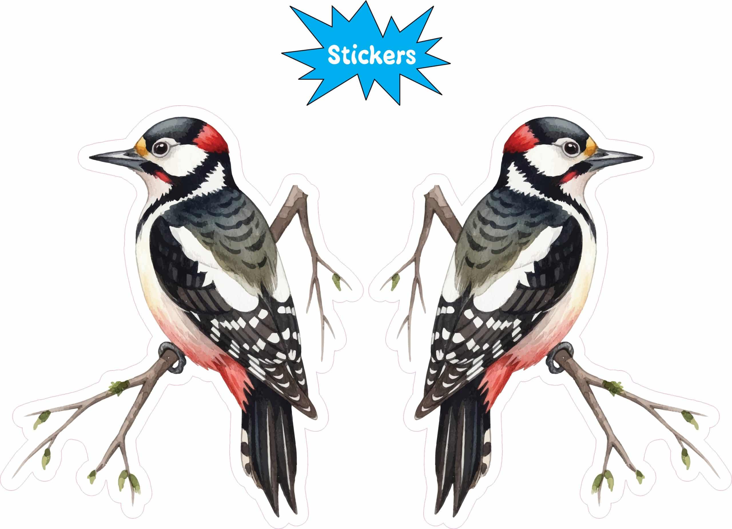 StickerTalk Great Spotted Woodpecker on Branch Vinyl Sticker Sheet, 3 inches by 3.5 inches