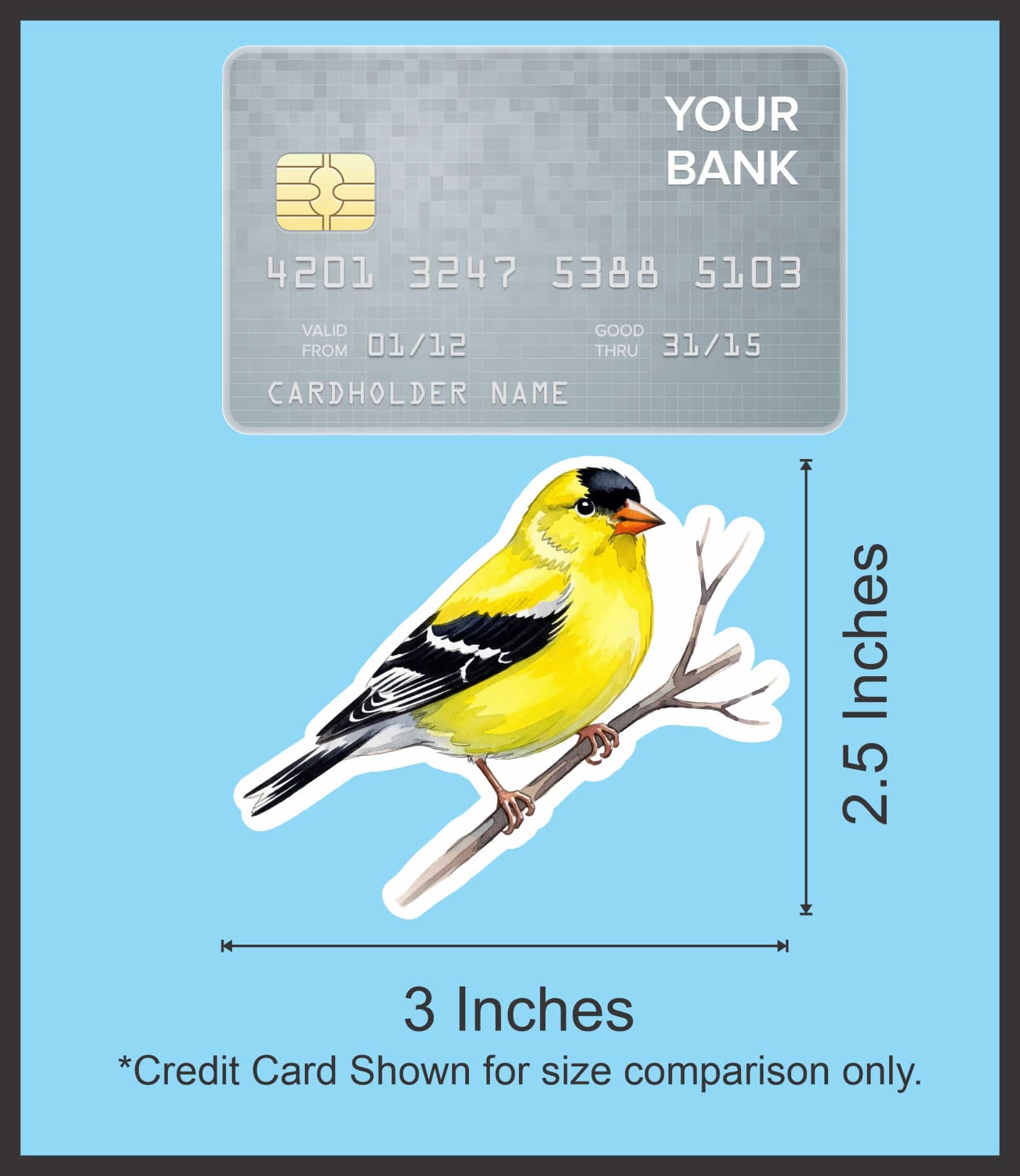 StickerTalk Mirrored American Goldfinch on Tree Branch, 3 inches by 2.5 inches
