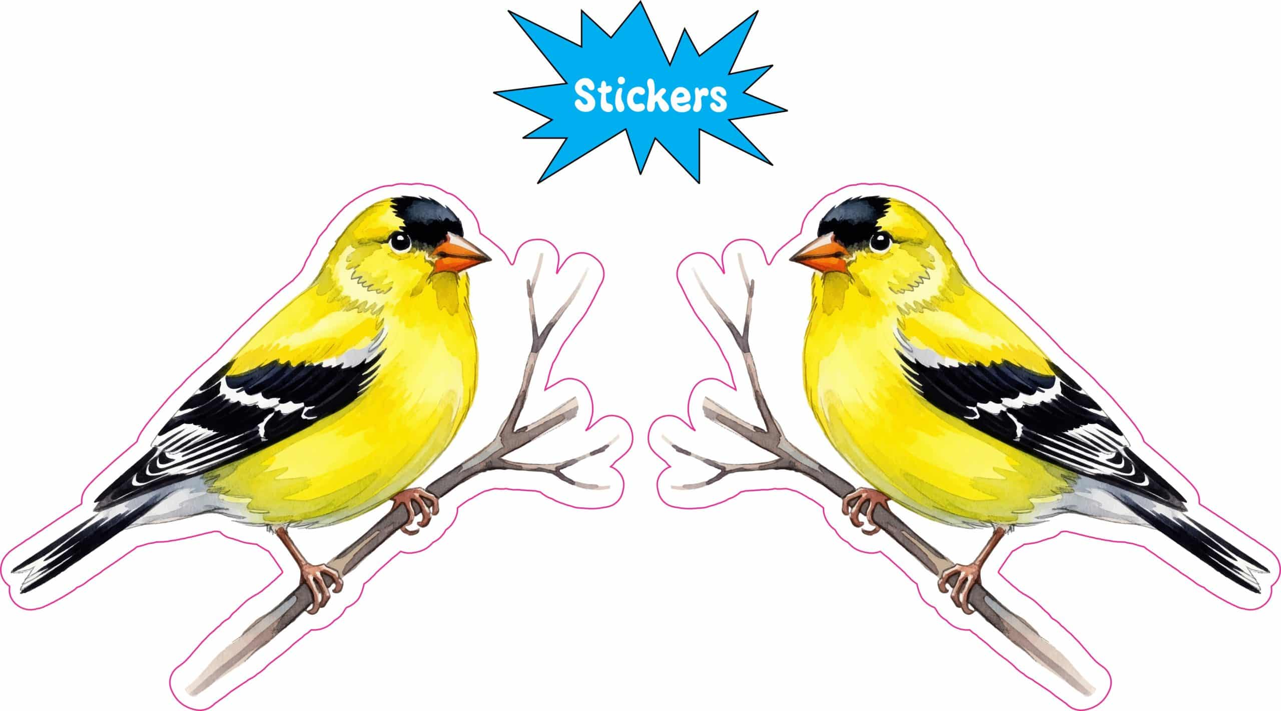 StickerTalk Mirrored American Goldfinch on Tree Branch, 3 inches by 2.5 inches