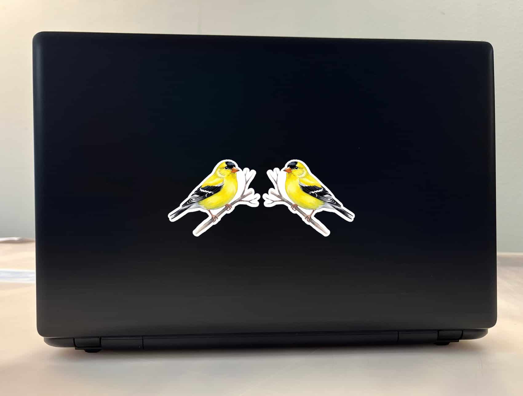 StickerTalk Mirrored American Goldfinch on Tree Branch, 3 inches by 2.5 inches