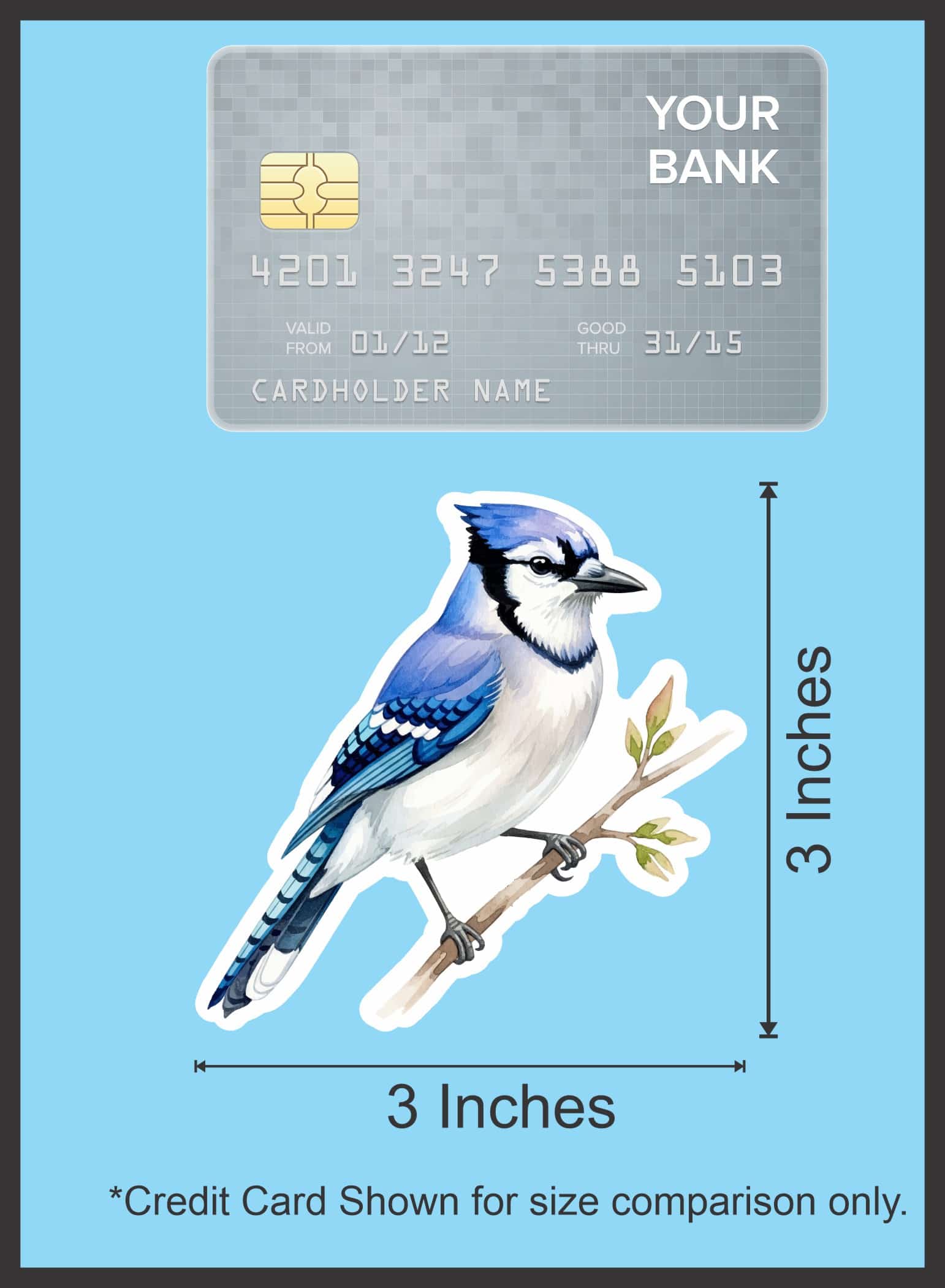 StickerTalk Blue Jay on Branch Vinyl Sticker Sheet, 3 inches by 3 inches
