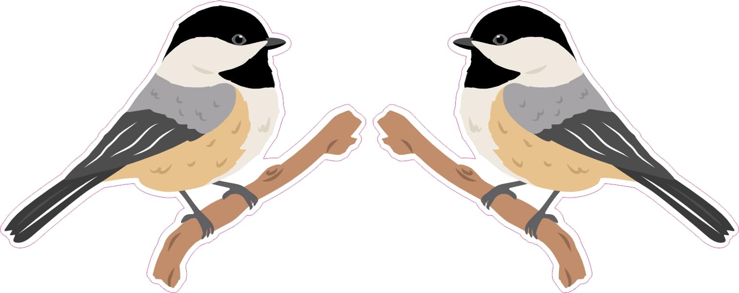 StickerTalk Mirrored Chickadee on Branch Vinyl Sticker Sheet, 2.5 inches by 2 inches
