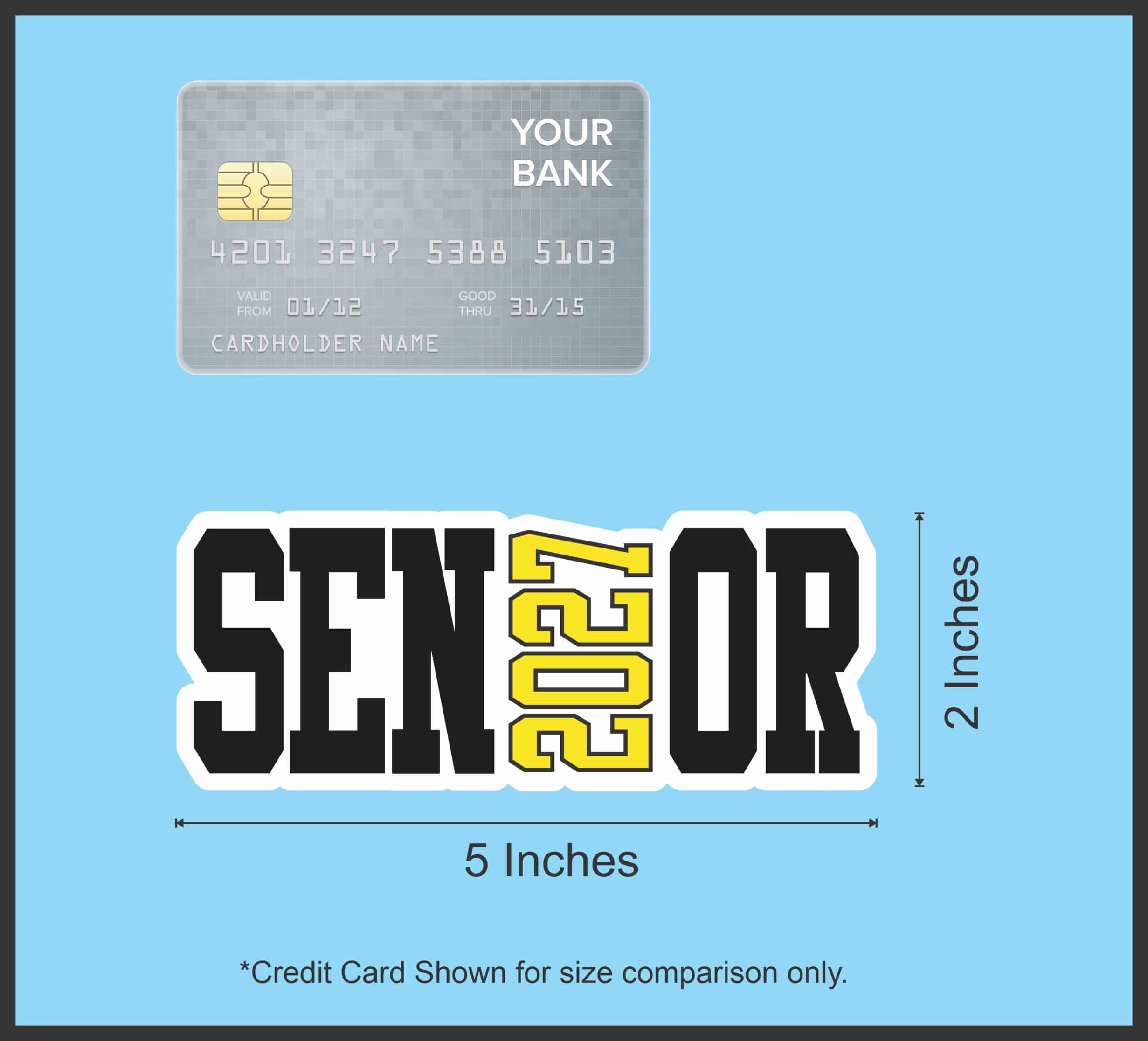 StickerTalk Yellow 2027 Senior Vinyl Sticker Sheet, 5 inches by 2 inches