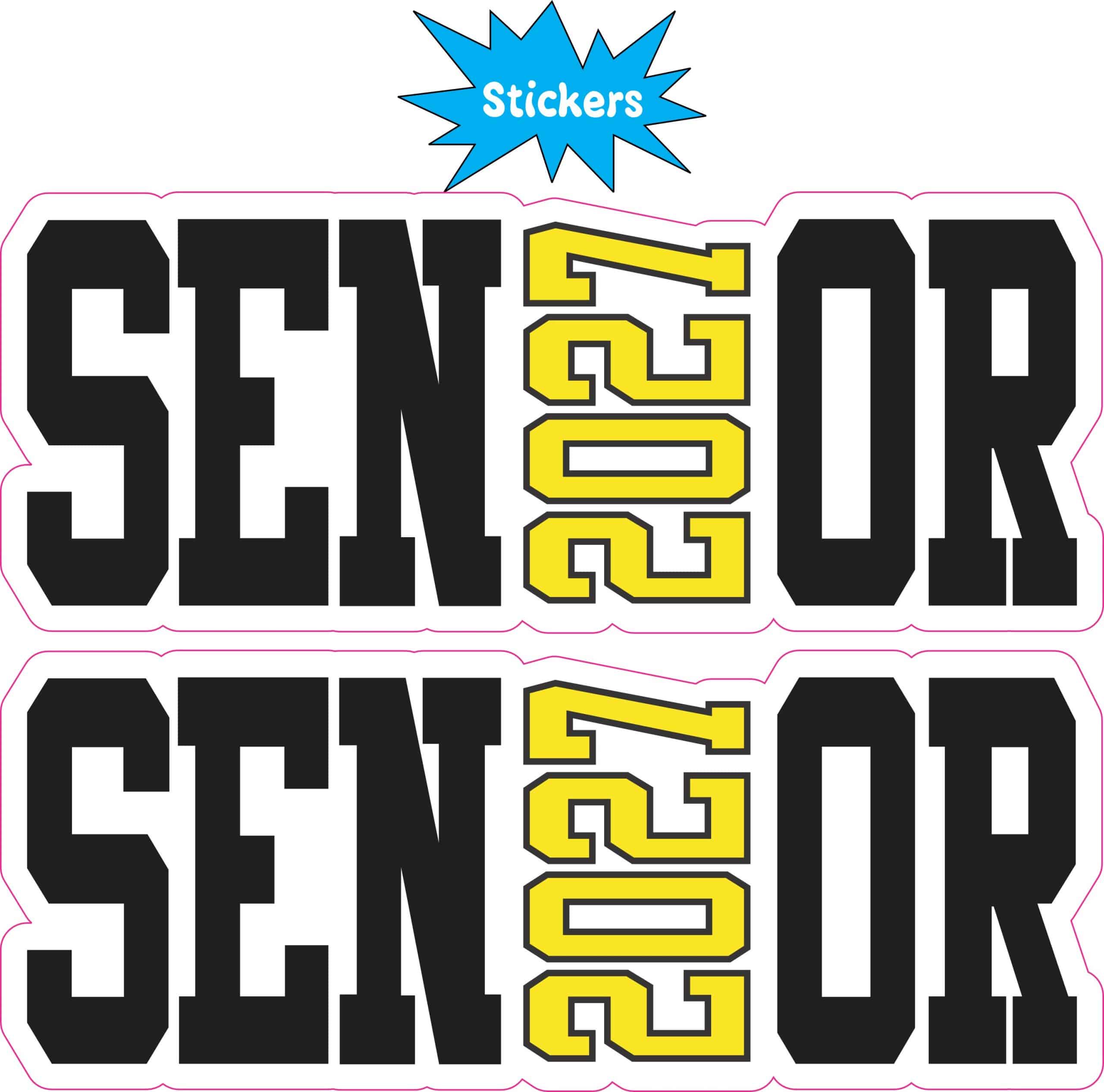 StickerTalk Yellow 2027 Senior Vinyl Sticker Sheet, 5 inches by 2 inches