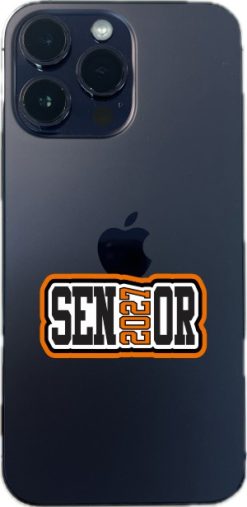 StickerTalk Black and Orange Senior 2027 Vinyl Sticker Sheet, 2 inches by 1 inch