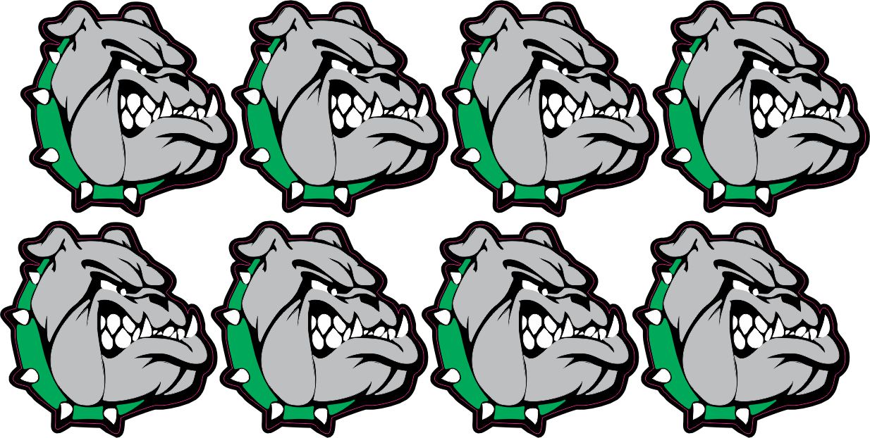 StickerTalk Right Facing Green Bulldog Mascot Vinyl Sticker Sheet, 1 inch by 1 inch