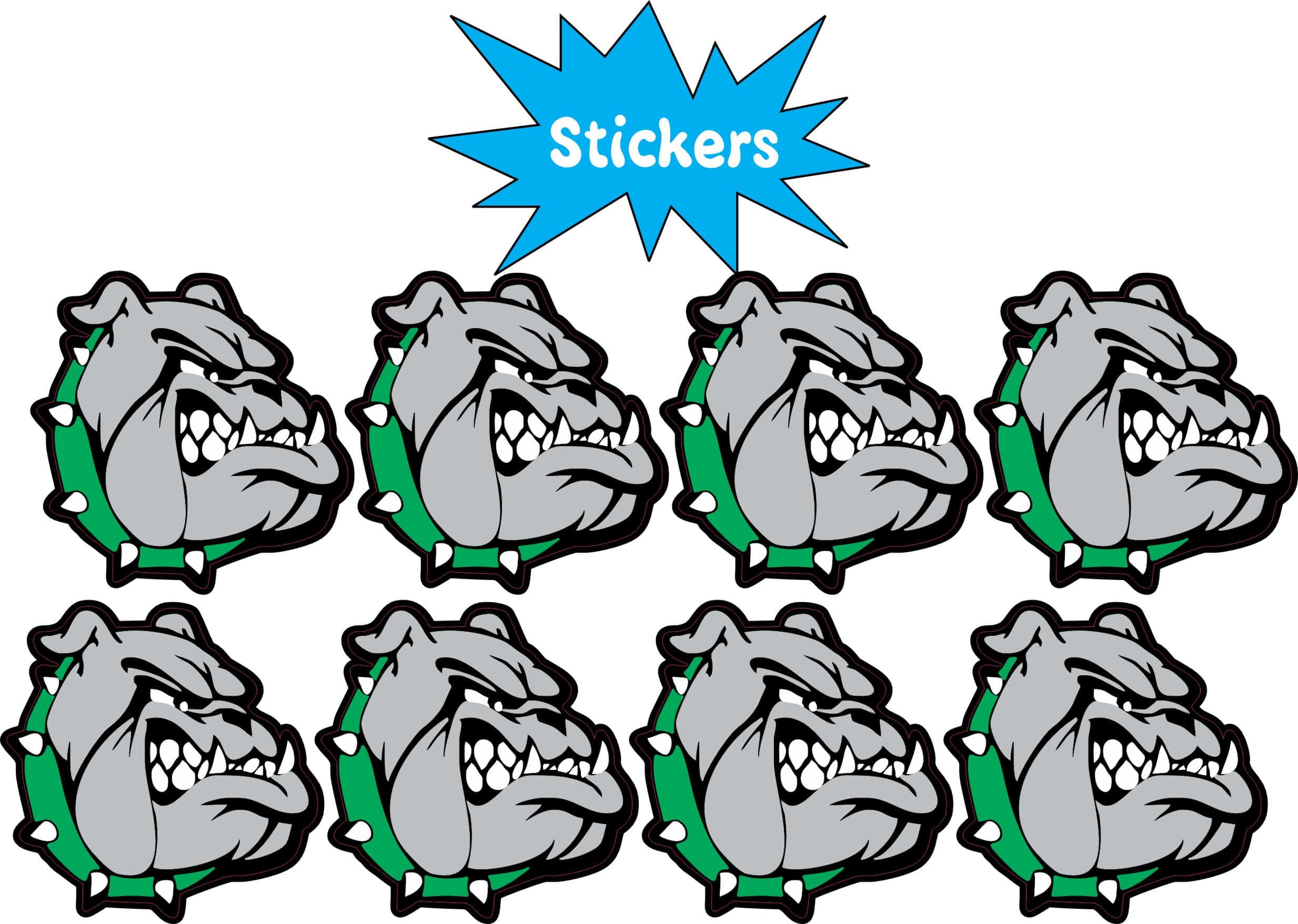 StickerTalk Right Facing Green Bulldog Mascot Vinyl Sticker Sheet, 1 inch by 1 inch