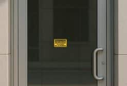 StickerTalk Spanish Caution Stand Clear of Door Vinyl Sticker, 5 inches by 3 inches