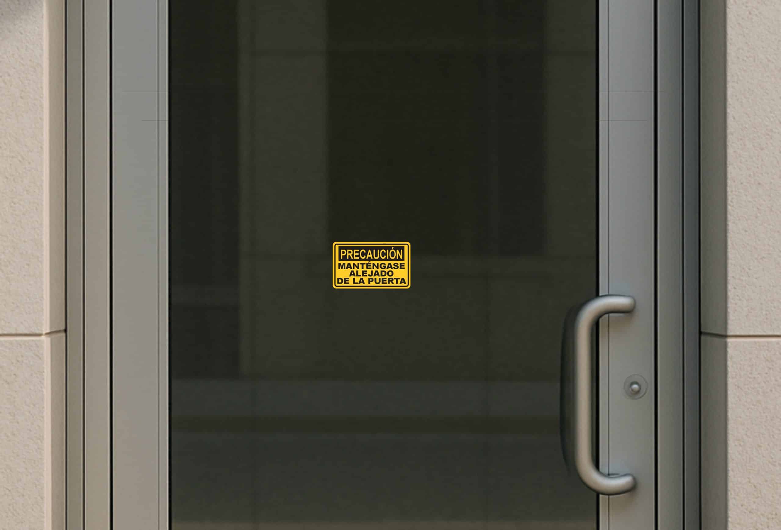 StickerTalk Spanish Caution Stand Clear of Door Vinyl Sticker, 5 inches by 3 inches