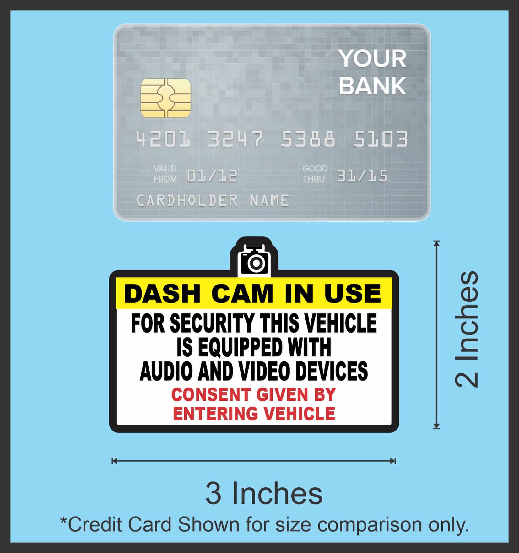 StickerTalk Dash Cam In Use Vinyl Sticker Sheet, 3 inches by 2 inches
