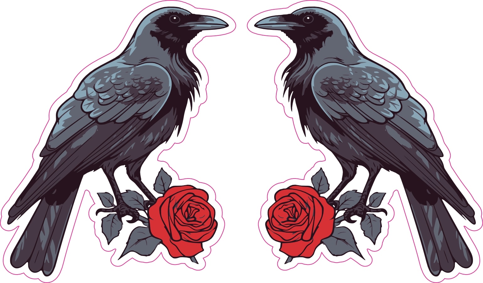 StickerTalk Mirror Image Raven with Red Rose Vinyl Sticker Sheet, 2.5 inches by 3 inches