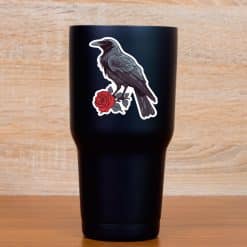 StickerTalk Mirror Image Raven with Red Rose Vinyl Sticker Sheet, 2.5 inches by 3 inches