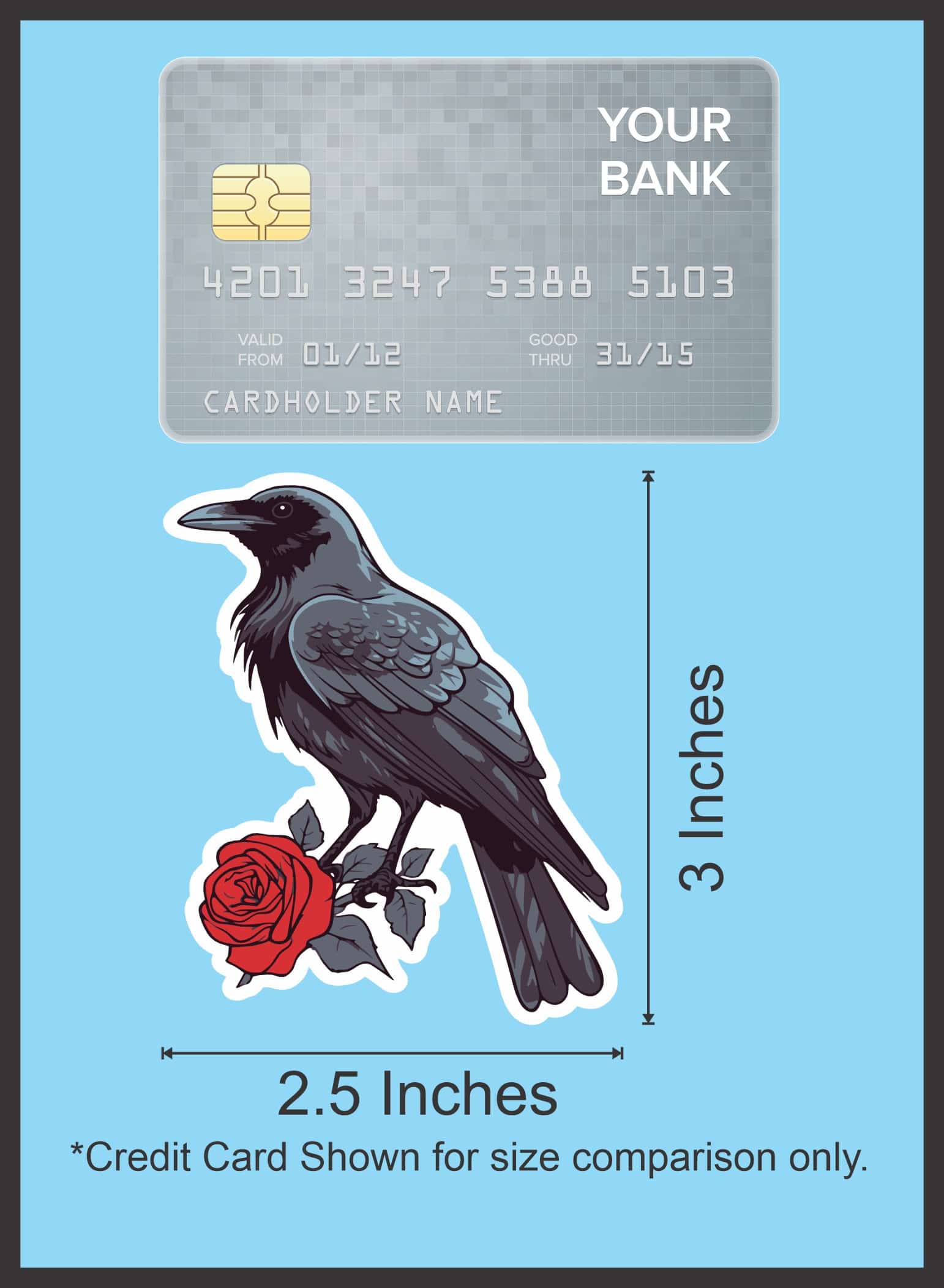 StickerTalk Mirror Image Raven with Red Rose Vinyl Sticker Sheet, 2.5 inches by 3 inches