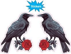 StickerTalk Mirror Image Raven with Red Rose Vinyl Sticker Sheet, 2.5 inches by 3 inches