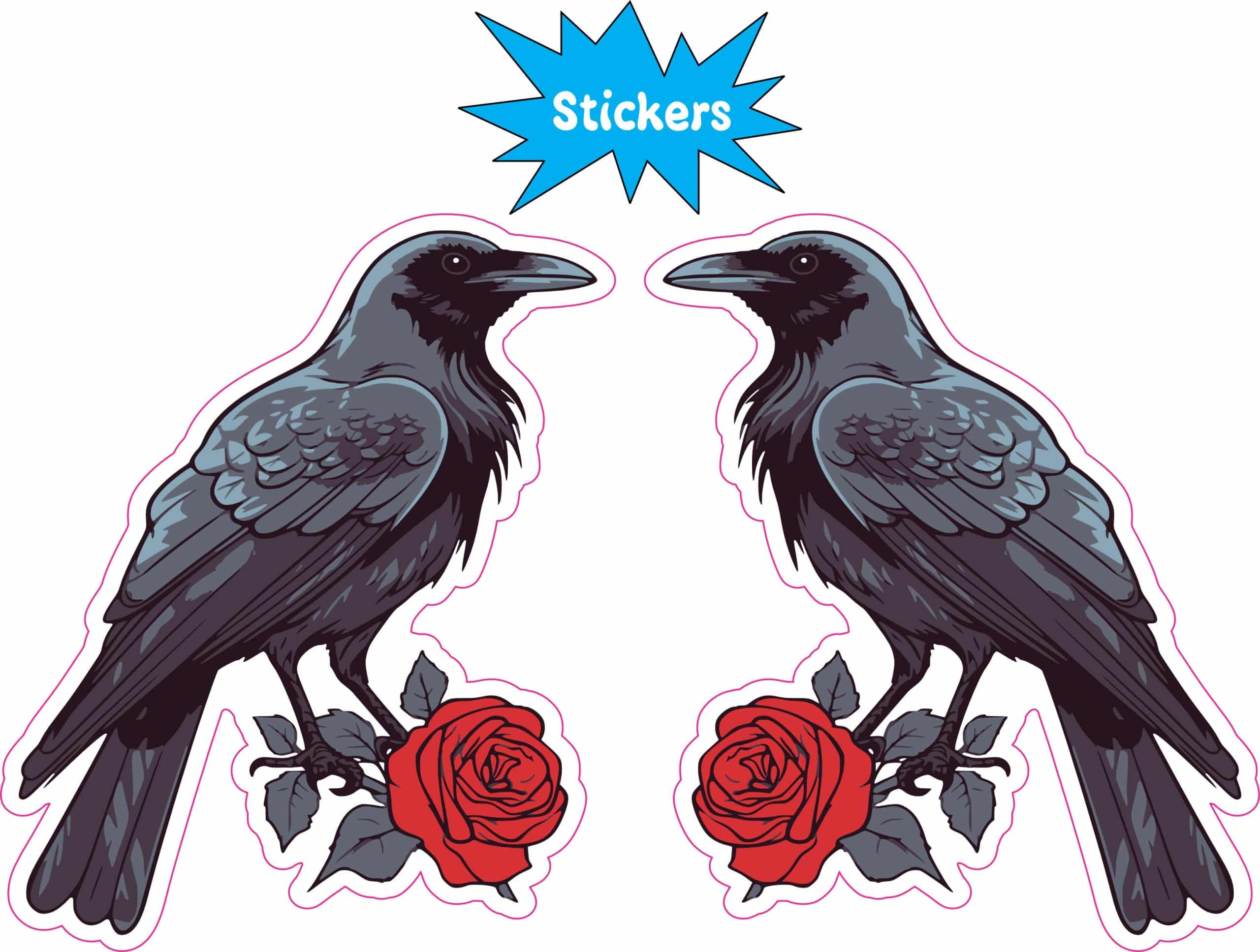 StickerTalk Mirror Image Raven with Red Rose Vinyl Sticker Sheet, 2.5 inches by 3 inches