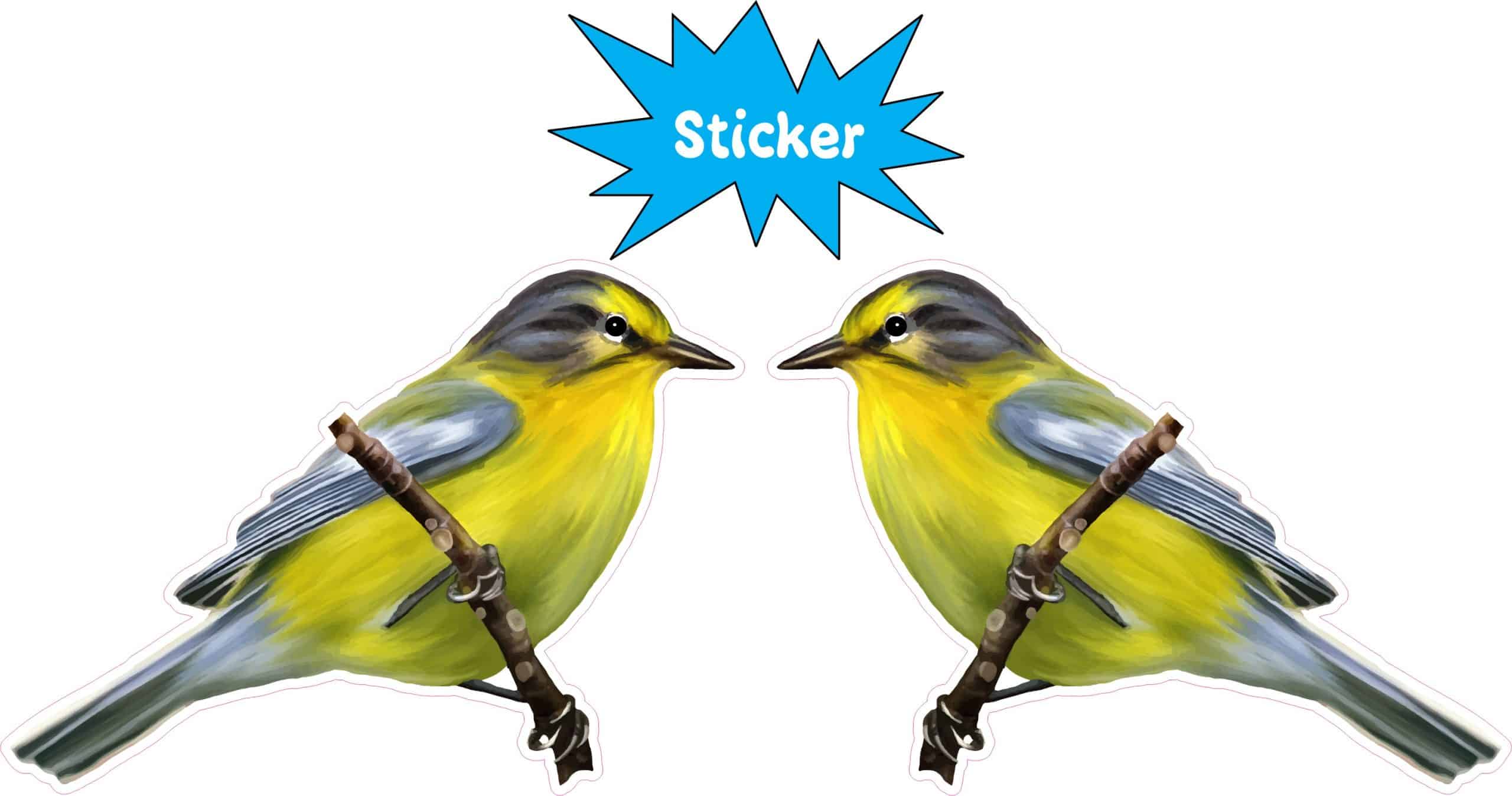StickerTalk Mirror Image Pine Warblers on Branch Vinyl Sticker Sheet, 2.5 inches by 1.8 inches