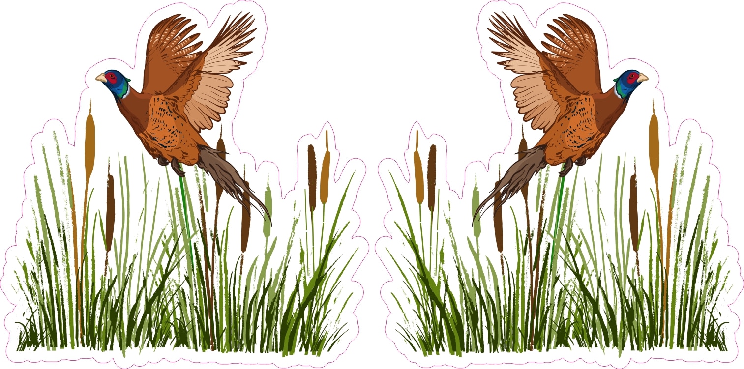 StickerTalk Ring-Necked Pheasant in Flight Mirror Image Vinyl Sticker Sheet, 2.5 inches by 2.5 inches