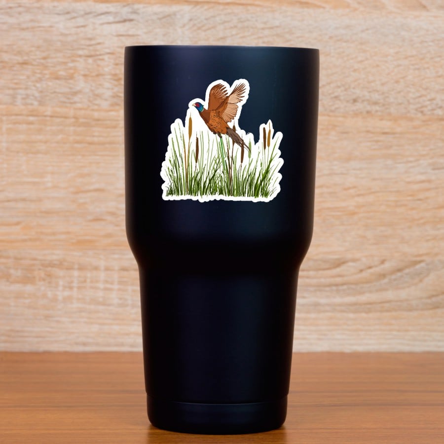 StickerTalk Ring-Necked Pheasant in Flight Mirror Image Vinyl Sticker Sheet, 2.5 inches by 2.5 inches