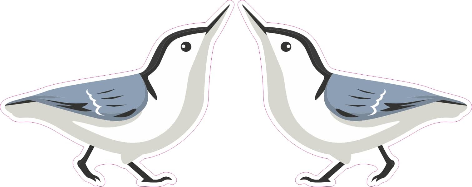 StickerTalk Mirrored White-Breasted Nuthatch Vinyl Sticker Sheet, 2.5 inches by 2 inches