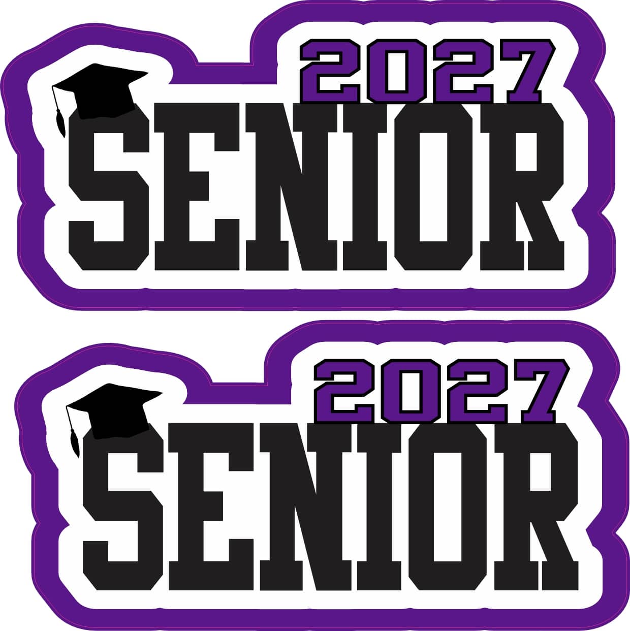 StickerTalk Purple 2027 Senior Graduation Cap Vinyl Sticker Sheet, 4 inches by 2 inches