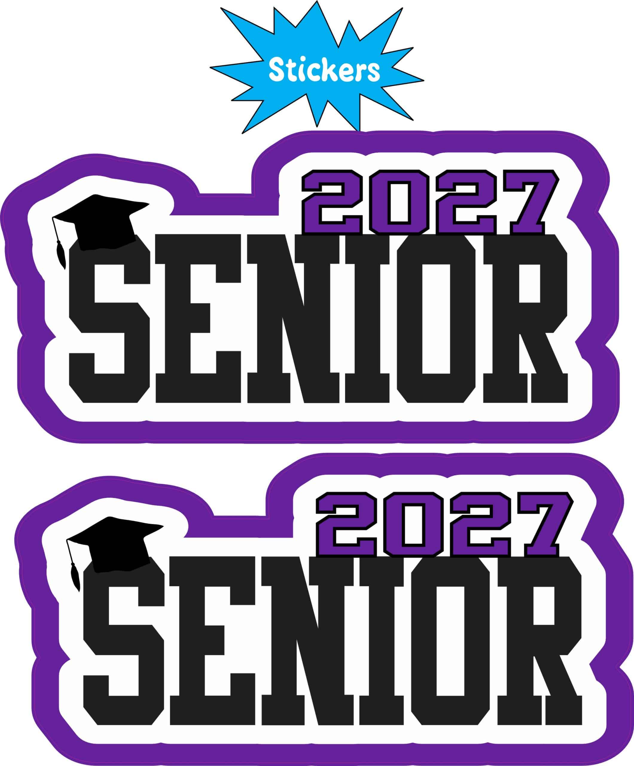 StickerTalk Purple 2027 Senior Graduation Cap Vinyl Sticker Sheet, 4 inches by 2 inches