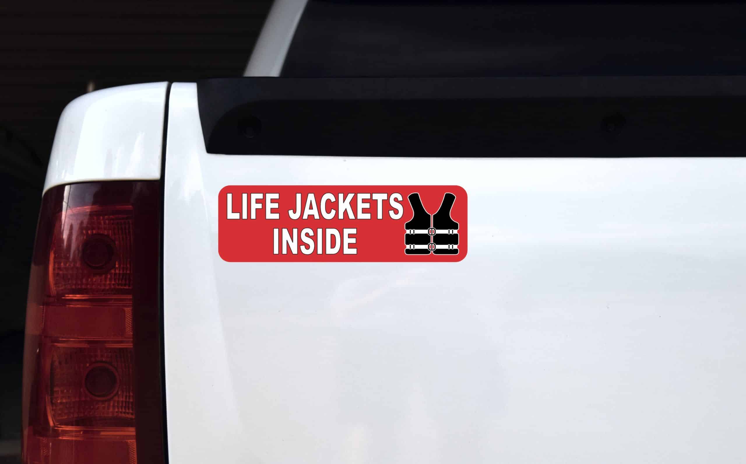 StickerTalk Life Jackets Inside Vinyl Sticker, 10 inches by 3 inches
