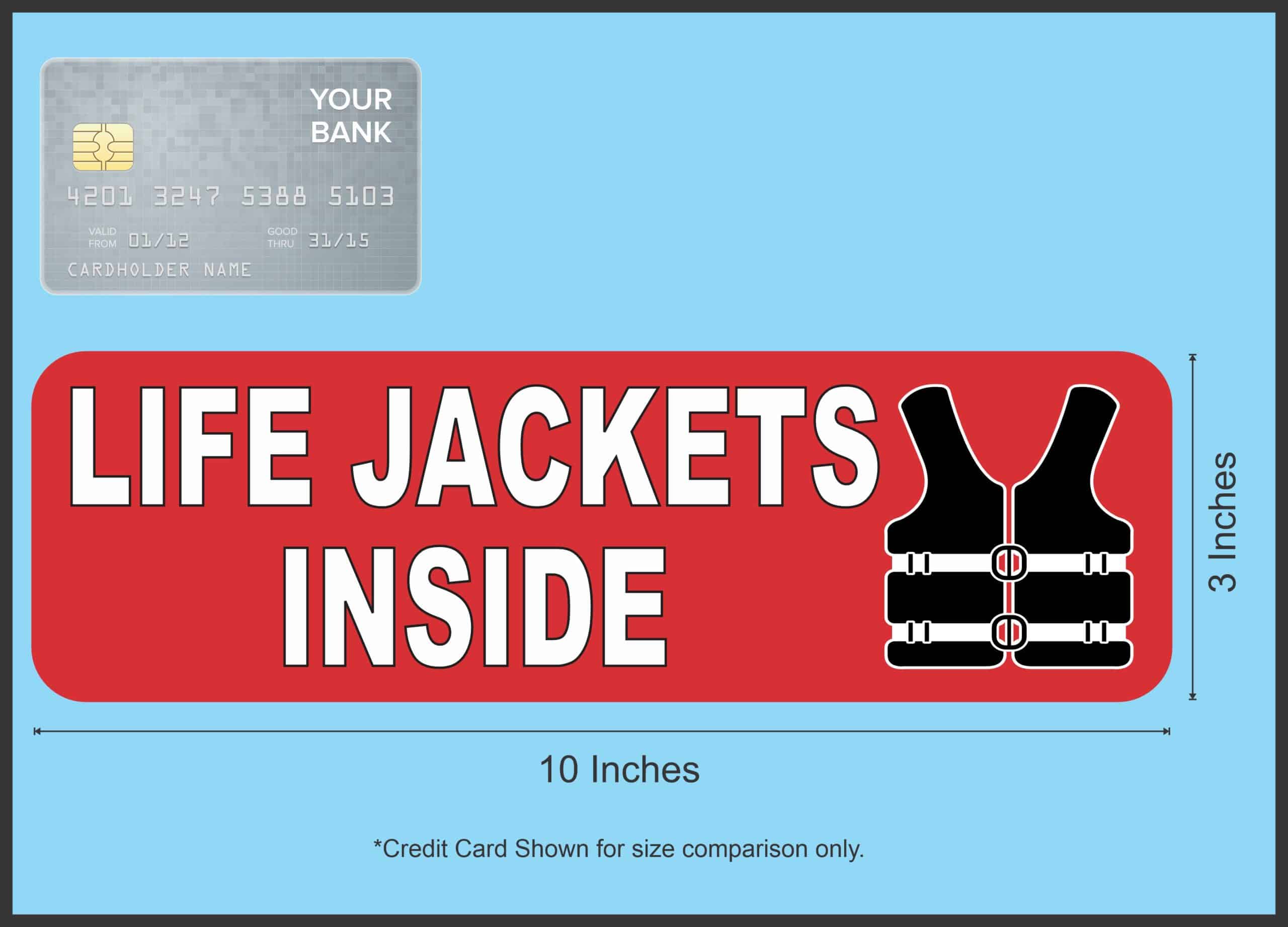 StickerTalk Life Jackets Inside Vinyl Sticker, 10 inches by 3 inches