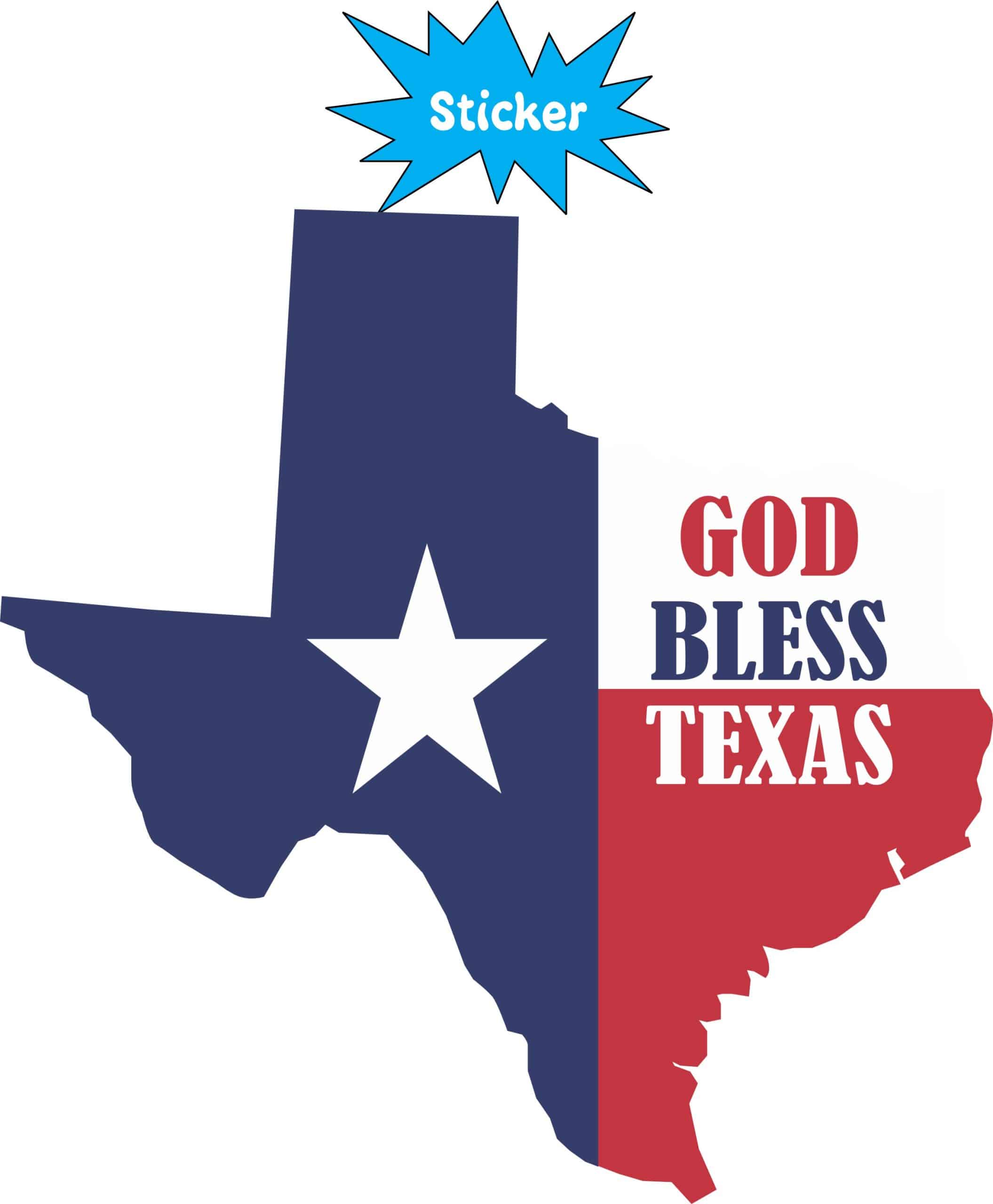 StickerTalk God Bless Texas Vinyl Sticker, 4 inches by 4 inches