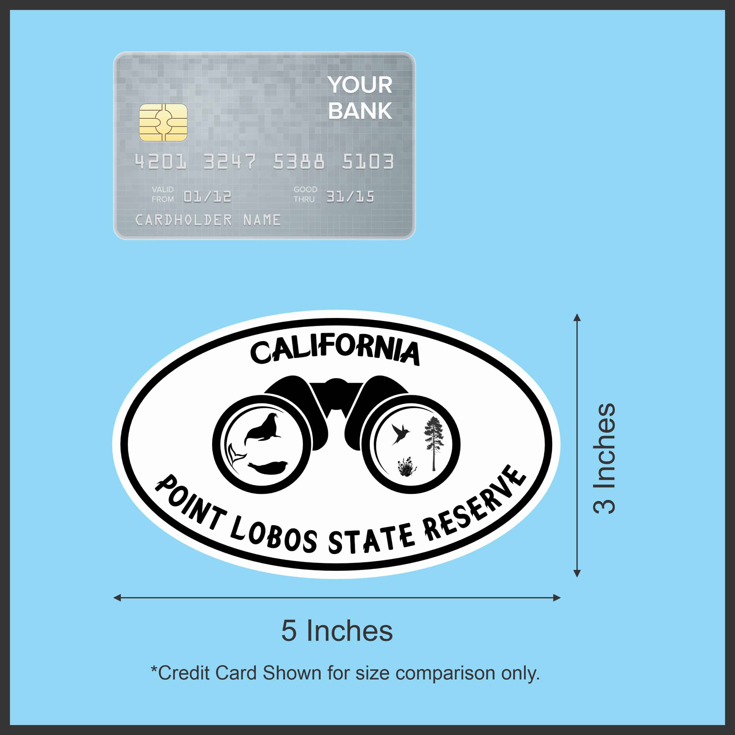 StickerTalk Point Lobos State Reserve California Oval Sticker, 5 inches by 3 inches