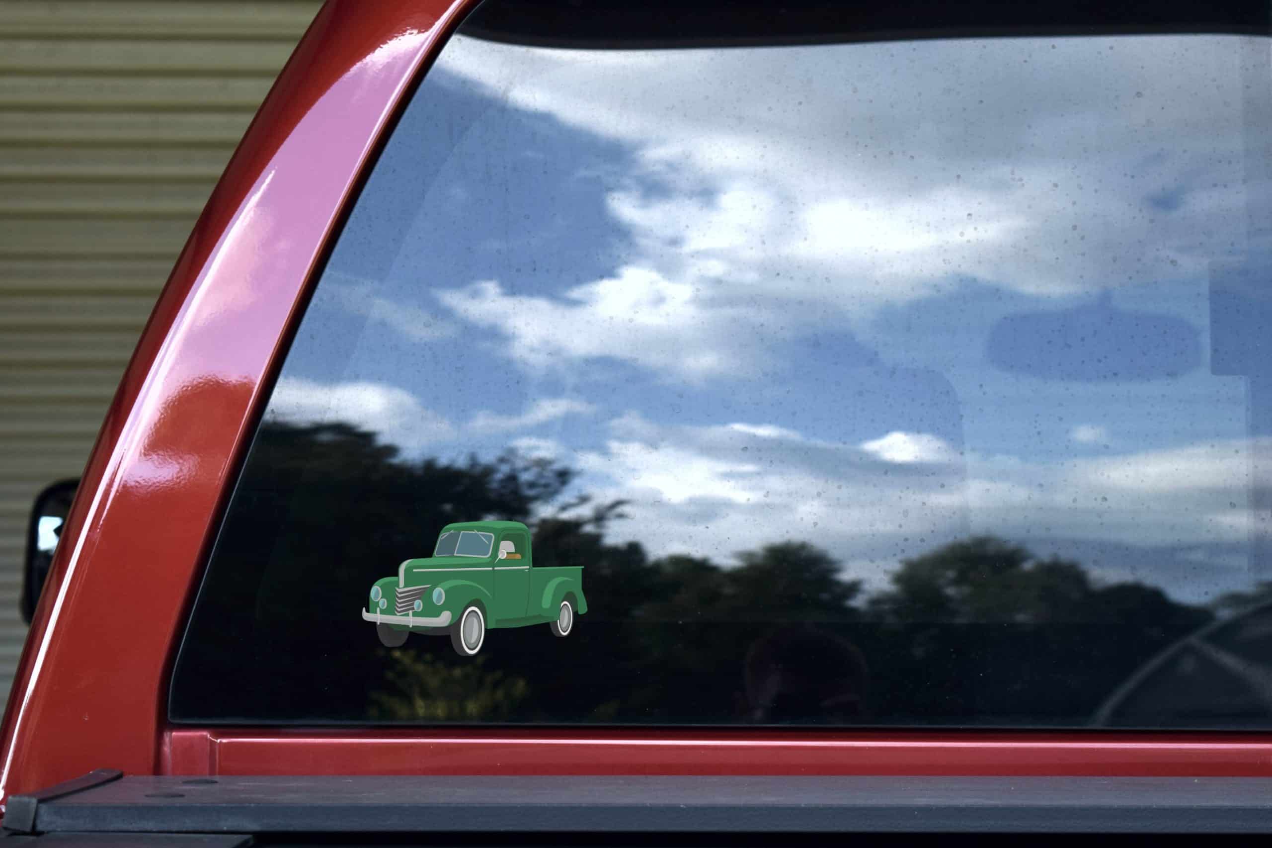 StickerTalk Vintage Green Truck Vinyl Sticker, 5 inches by 3 inches