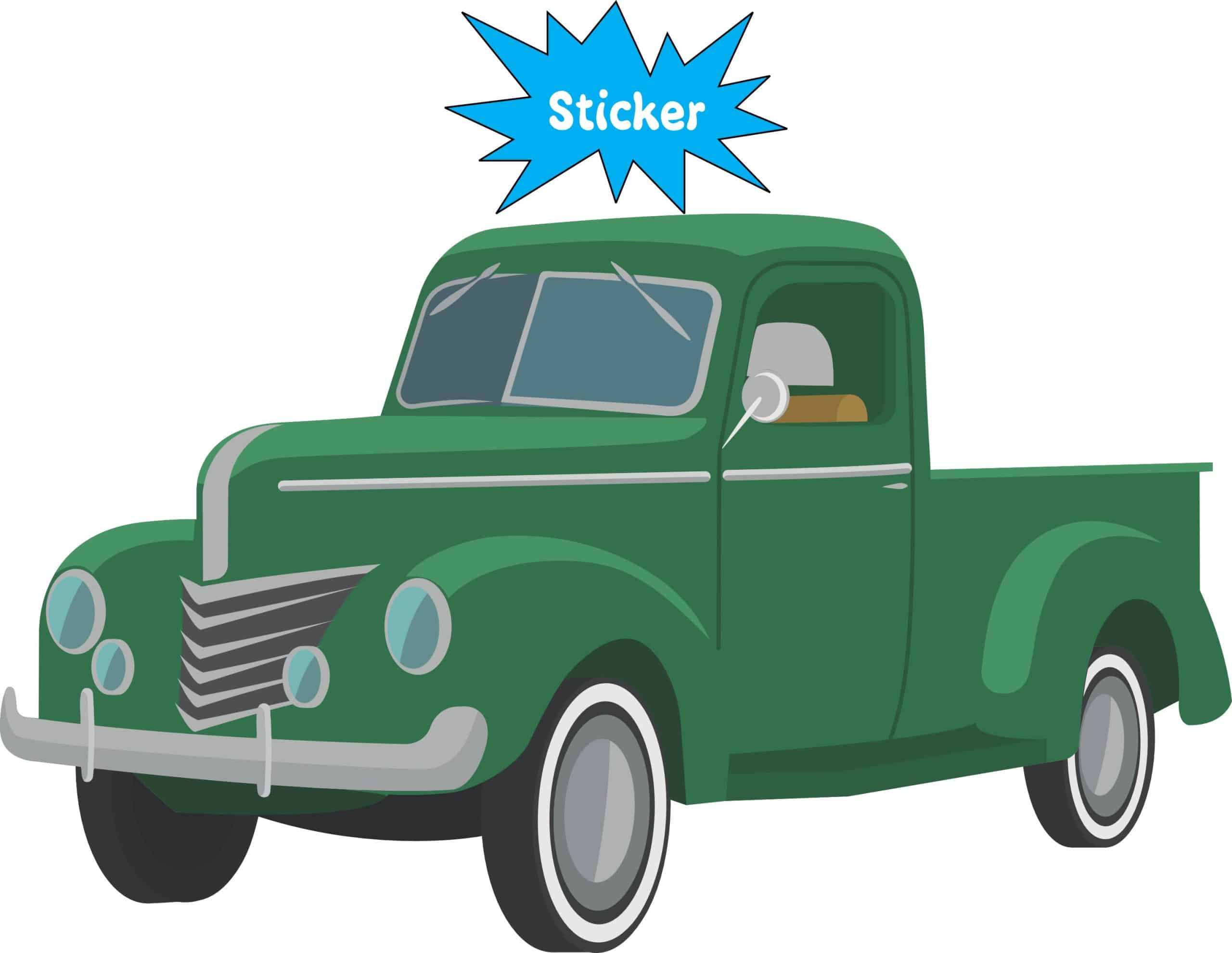 StickerTalk Vintage Green Truck Vinyl Sticker, 5 inches by 3 inches