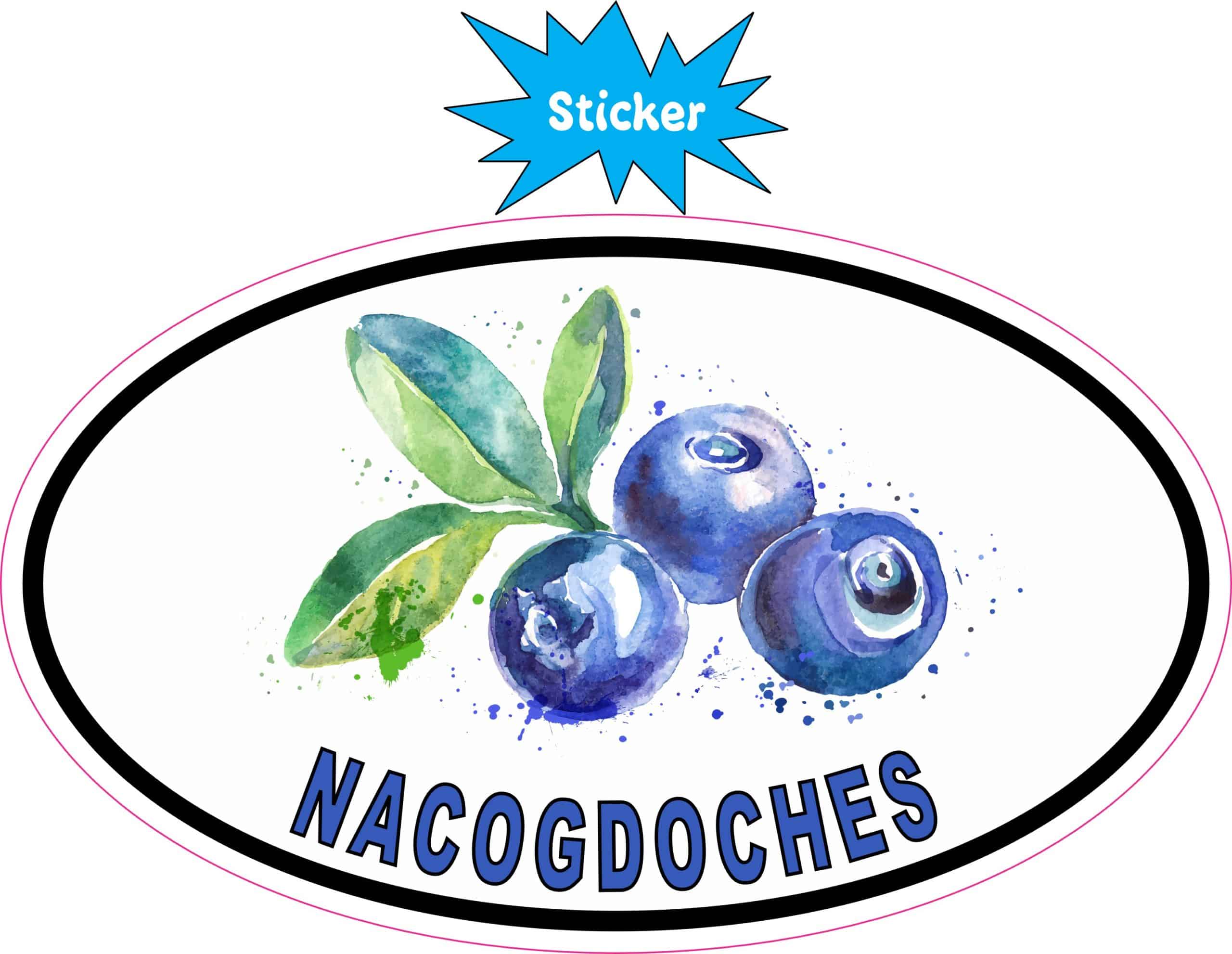 StickerTalk Nacogdoches Blueberries Vinyl Sticker, 5 inches by 3 inches