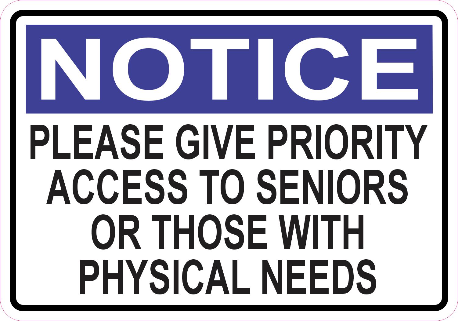 StickerTalk Priority Access to Seniors or Those with Physical Needs Vinyl Sticker, 5 inches by 3.5 inches
